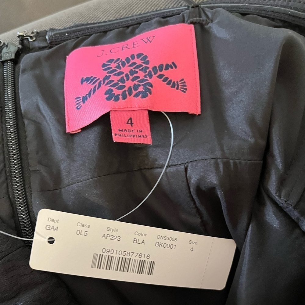 NWT! J. Crew strapless black empire waist cocktail lined zip-up dress. Size 4 - Picture 6 of 14